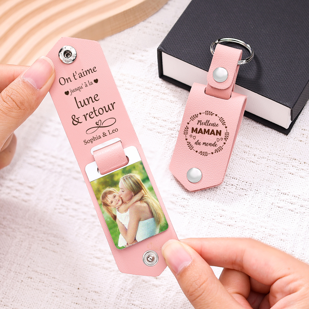 À ma Maman - Porte-Clés Cuir Texte et Photo Personnalisés