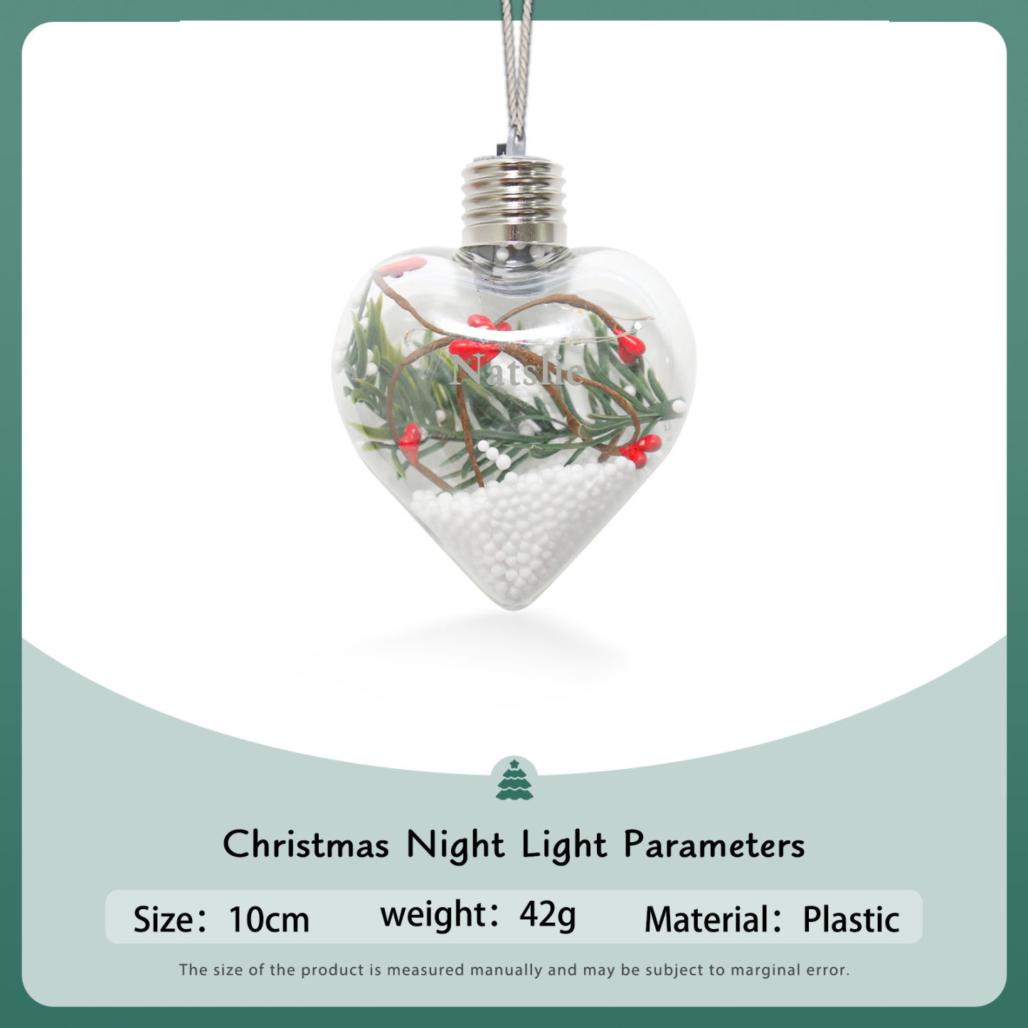 Ornements de Boule transparente Cœur de Noël avec lumières LED texte Personnalisé boule de noël | Jessemade