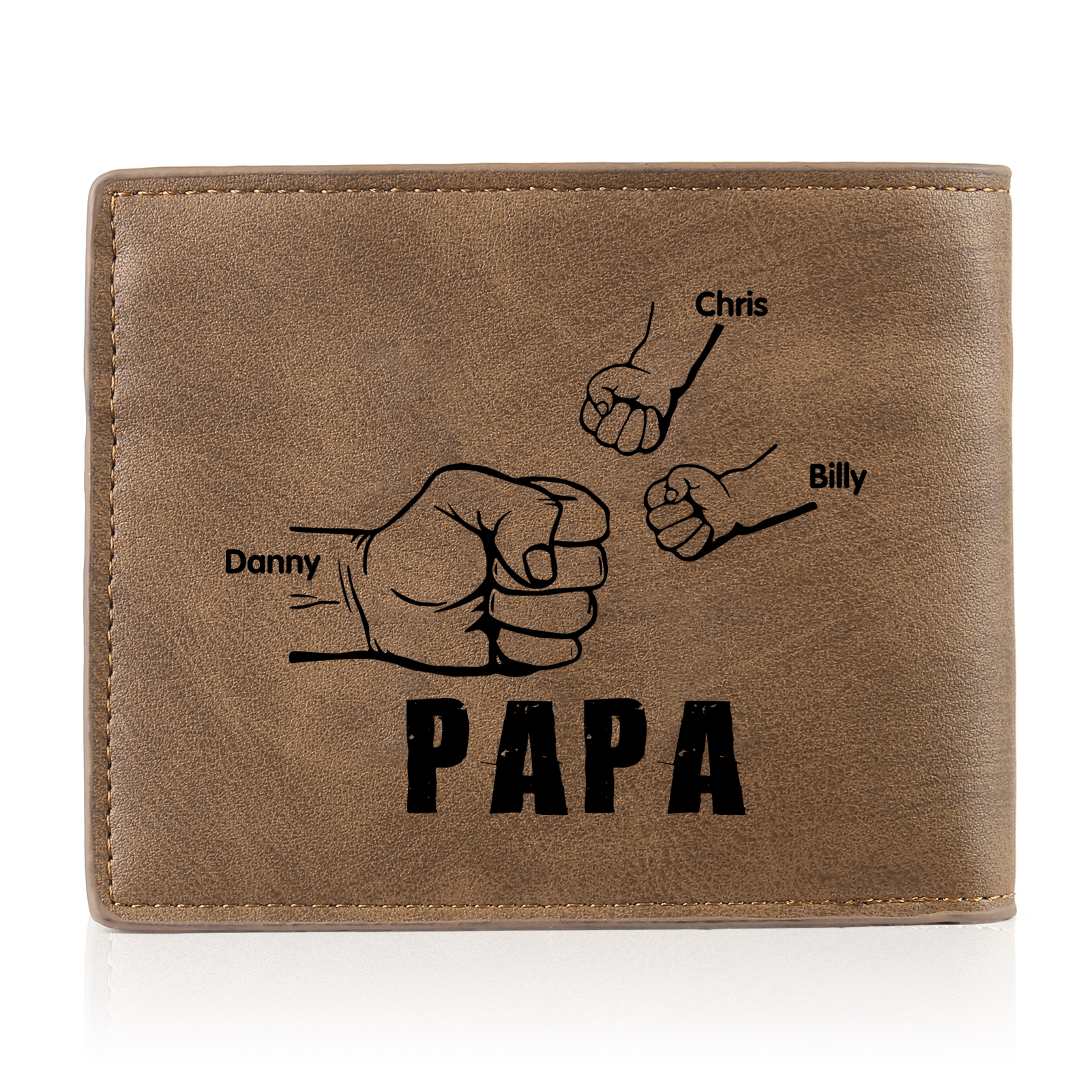 À mon Papa - Portefeuille Poings 3 Prénoms Personnalisés avec Photo Classique Homme Porte-Monnaie Carte