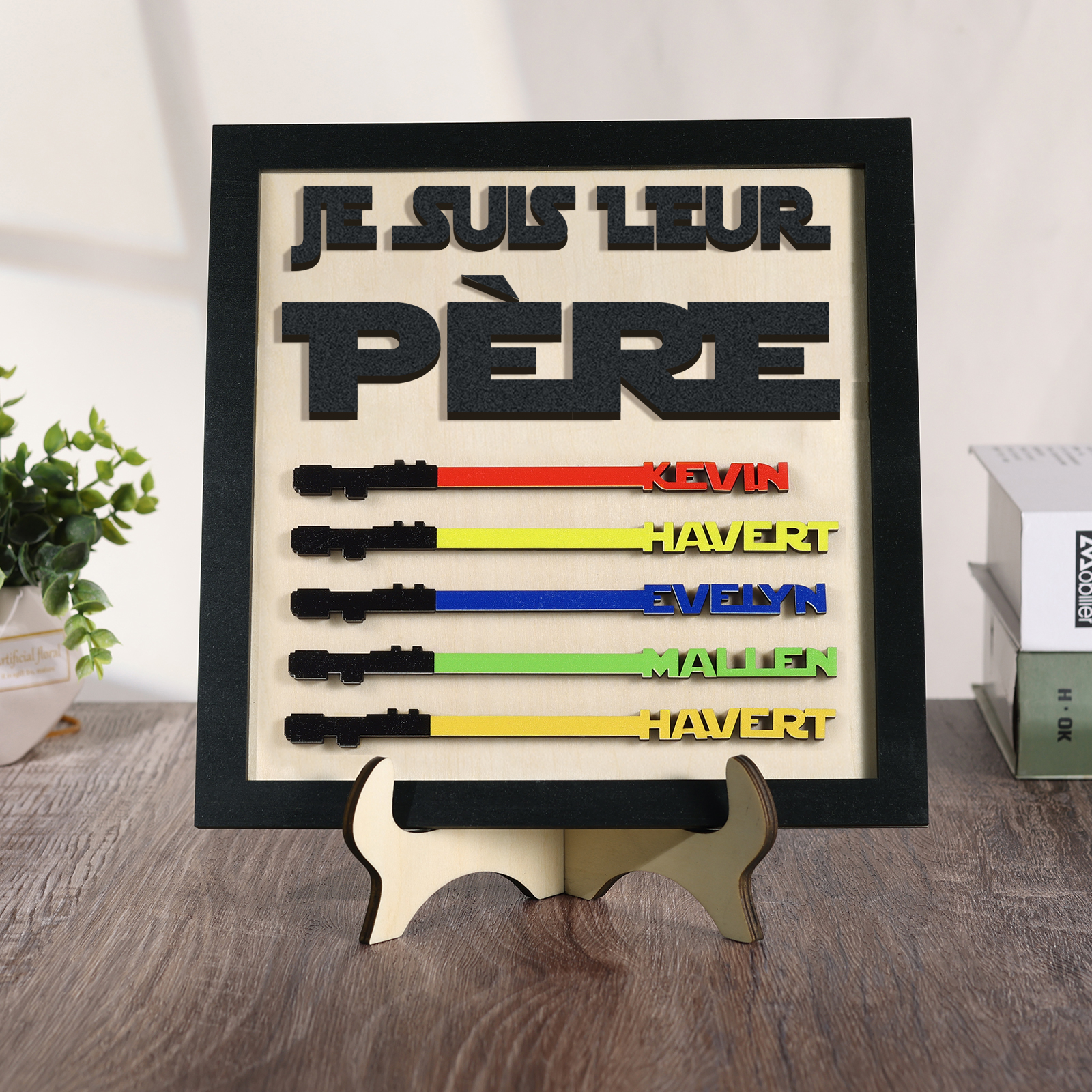 À mon Papa - Décoration en bois 5 Prénoms Personnalisés Ornement pour Père