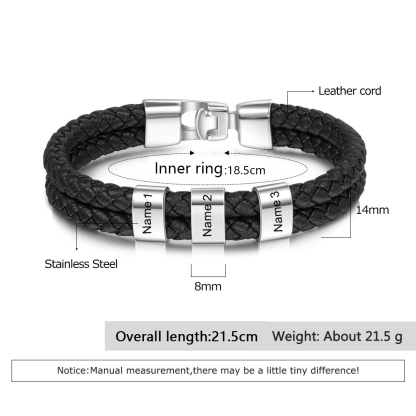 À mon Papa - Bracelet en Cuir et Acier personnalisé avec 3 Prénoms | Jessemade