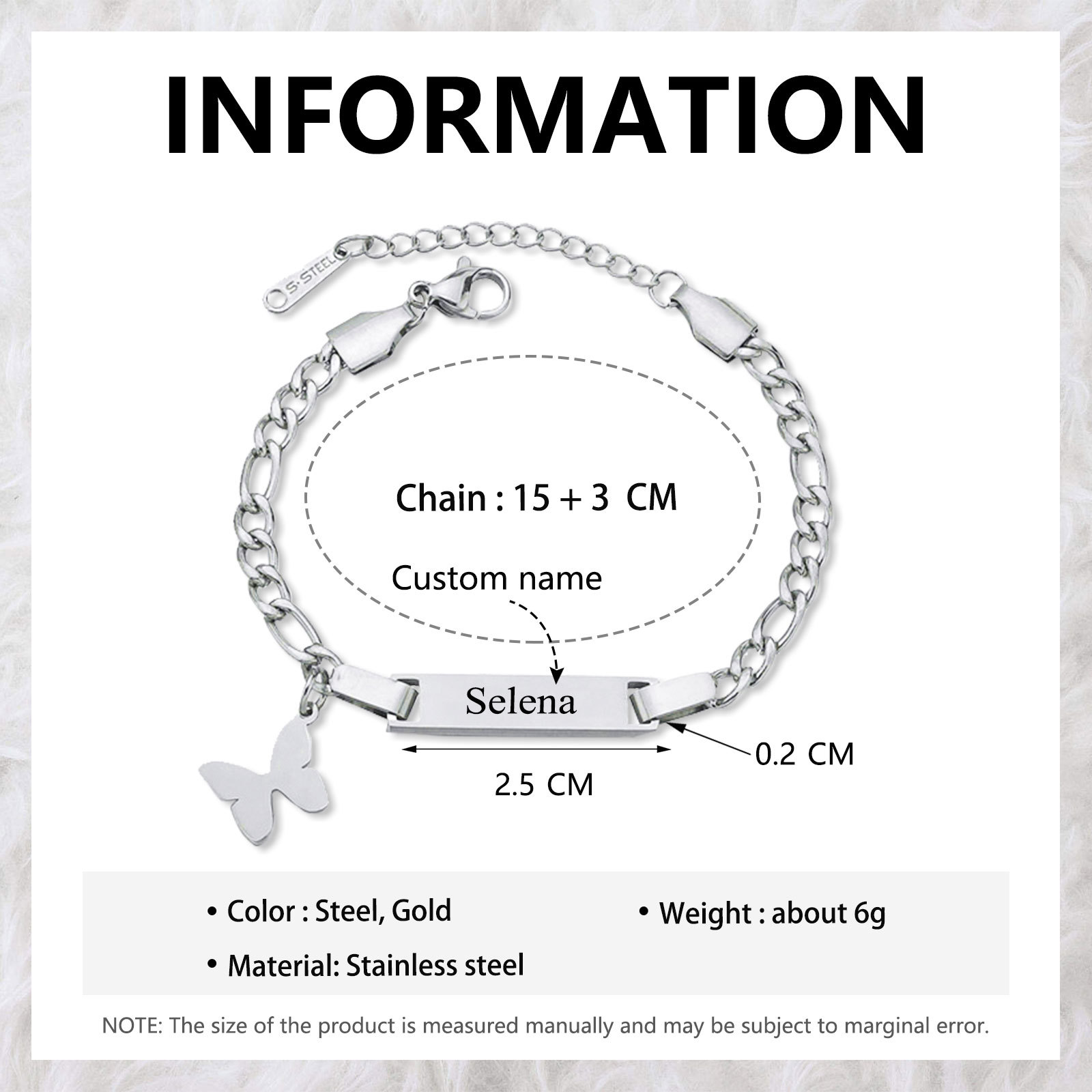 Bracelet / Cheville Gourmette Acier inoxydable Bébé Gravable 1 Prénom Personnalisé