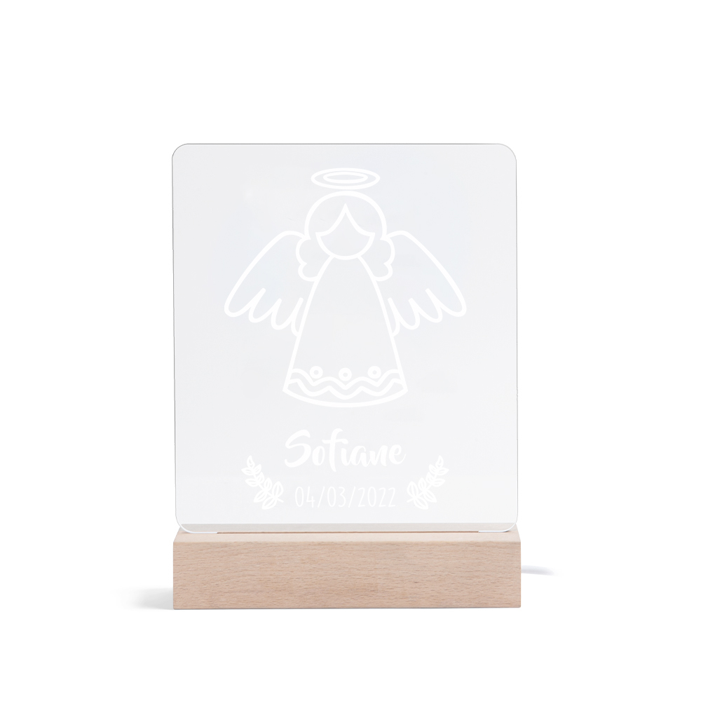 Baptême Lampe de Chevet LED Ange 1 Prénom Personnalisé avec Date