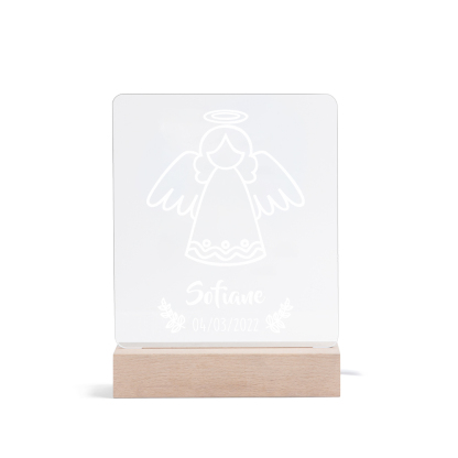 Baptême Lampe de Chevet LED Ange 1 Prénom Personnalisé avec Date