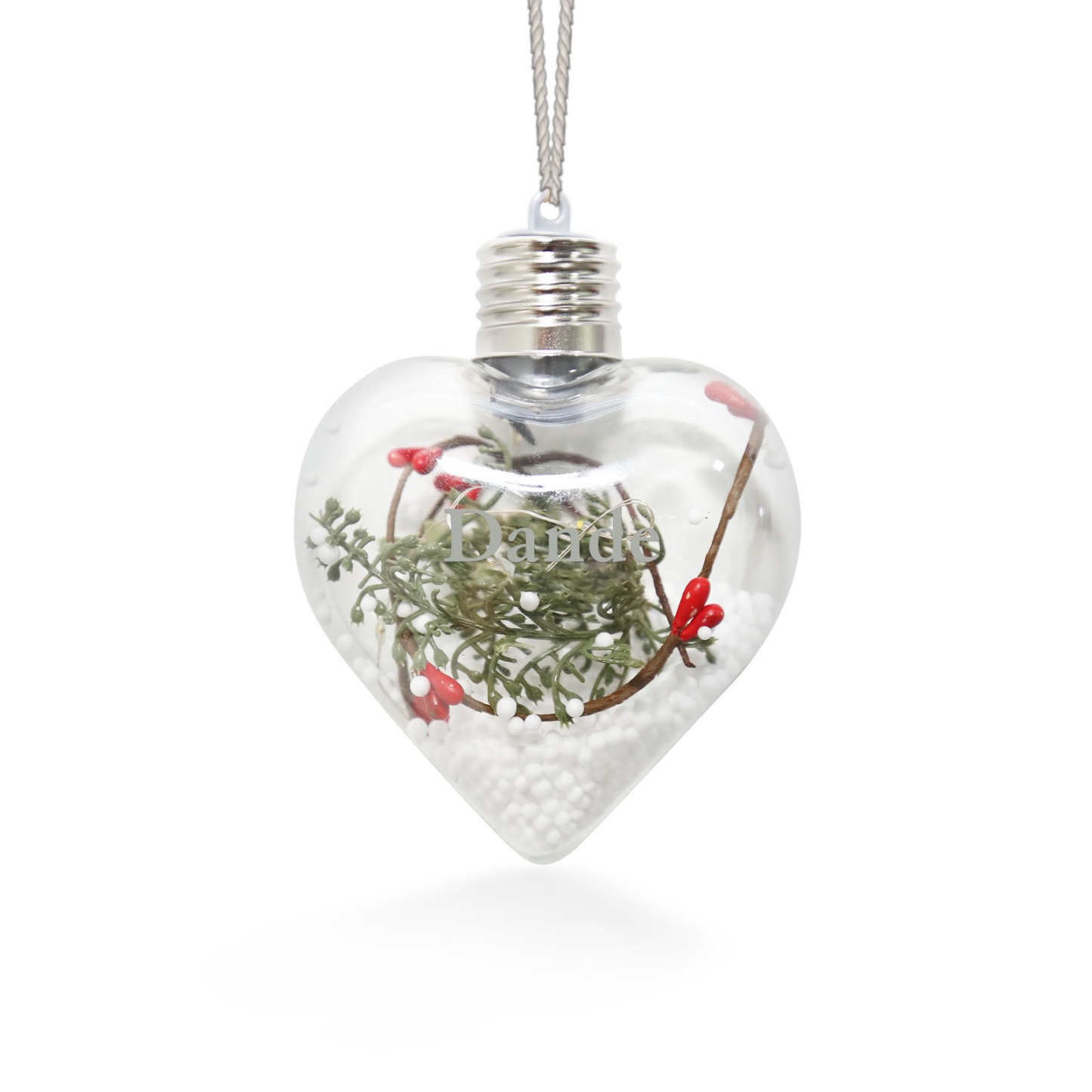Ornements de Boule transparente Cœur de Noël avec lumières LED texte Personnalisé boule de noël | Jessemade