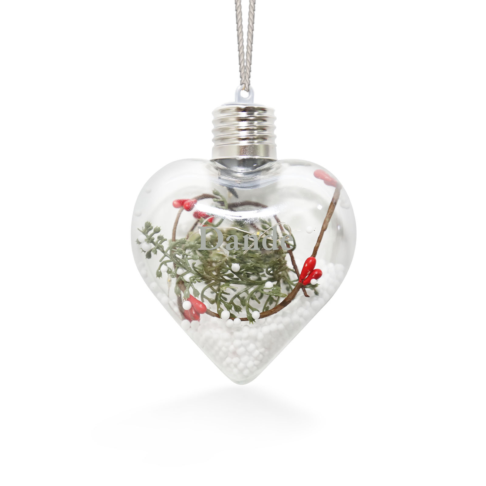 Ornements de Boule transparente Cœur de Noël avec lumières LED texte Personnalisé boule de noël | Jessemade