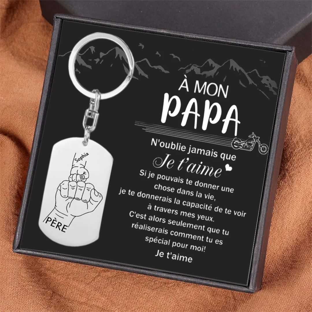 À Papa - Porte-clés gravé Poings 1 Prénom personnalisé avec photo porte cles gravés | Jessemade