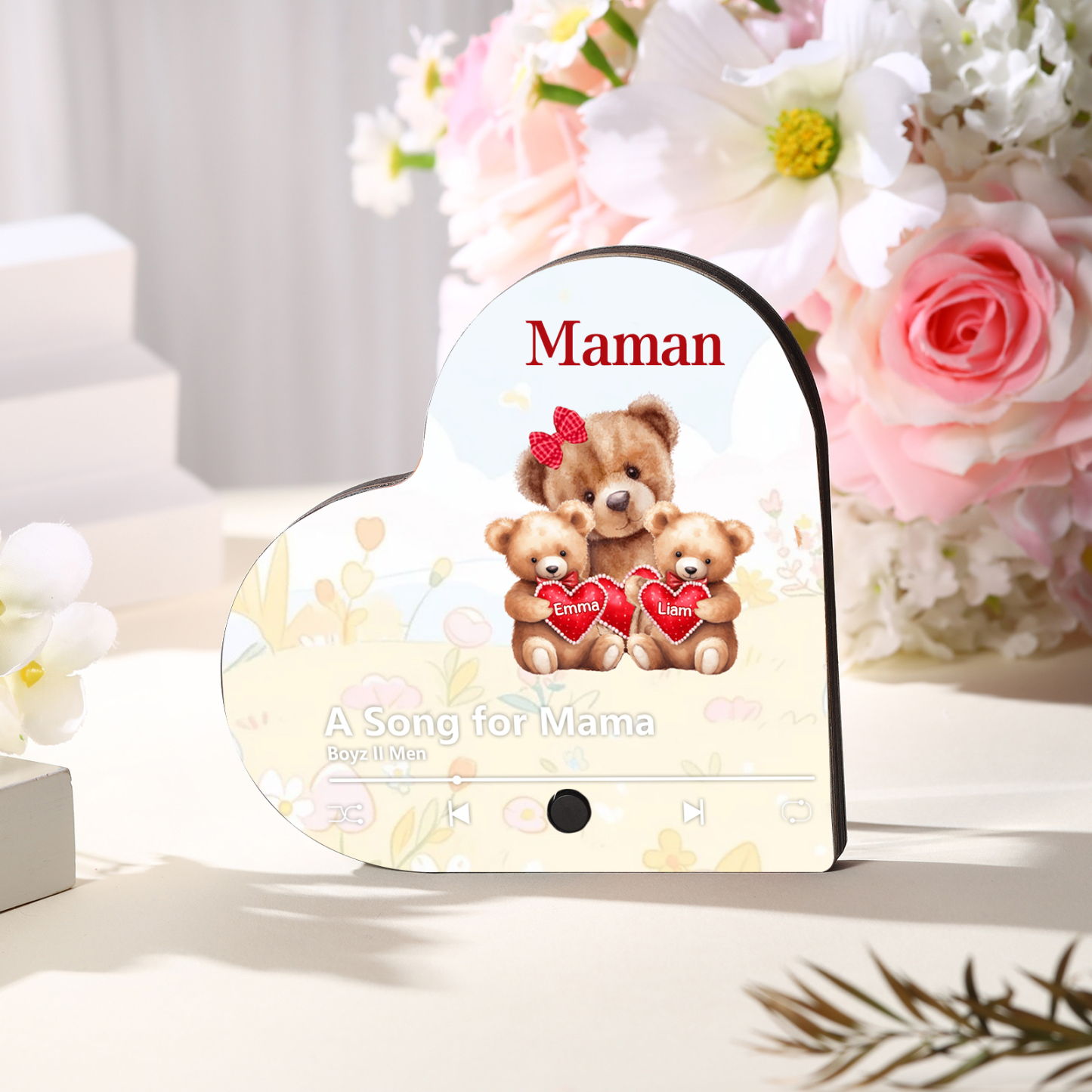 À Maman/Mamie - Aimant Frigo Musical Cœur Personnalisé avec Texte et 2 Prénoms Aimant De Réfrigérateur pour Maman/Mamie | Jessemade