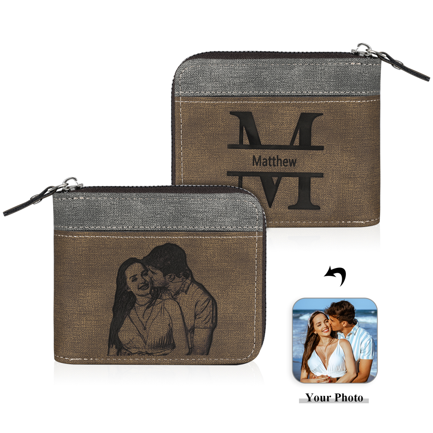 Portefeuille Classique 1 Prénom et Lettre Personnalisés avec Photo Porte-Monnaie Carte