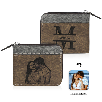 Portefeuille Classique 1 Prénom et Lettre Personnalisés avec Photo Porte-Monnaie Carte