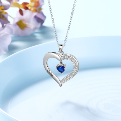 Collier 1 Prénom Personnalisé Pendentif Cœur avec 1 Pierre de Naissance