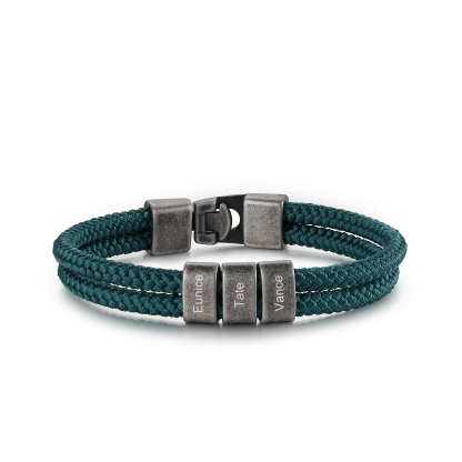 Bracelet Vintage Personnalisés avec 2-4 Noms Bracelet Homme en Vert | Jessemde