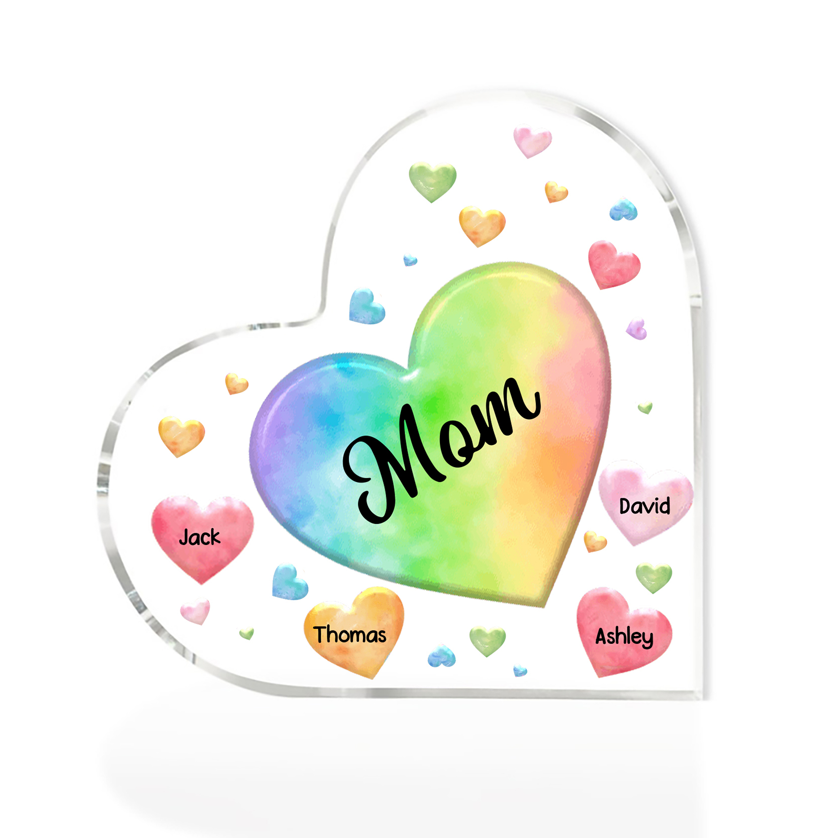 À ma Maman/Mamie - Plaque Acrylique en Forme de Cœur 4 Prénoms Personnalisés avec 1 Texte