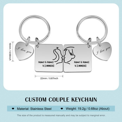 Porte-Clés Cœur 2 Prénoms Personnalisé avec date et 2 lettres | Jessemade