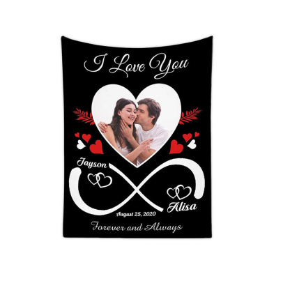 Couverture plaids polaire amour 2 Prénoms Personnalisé avec date et ph
