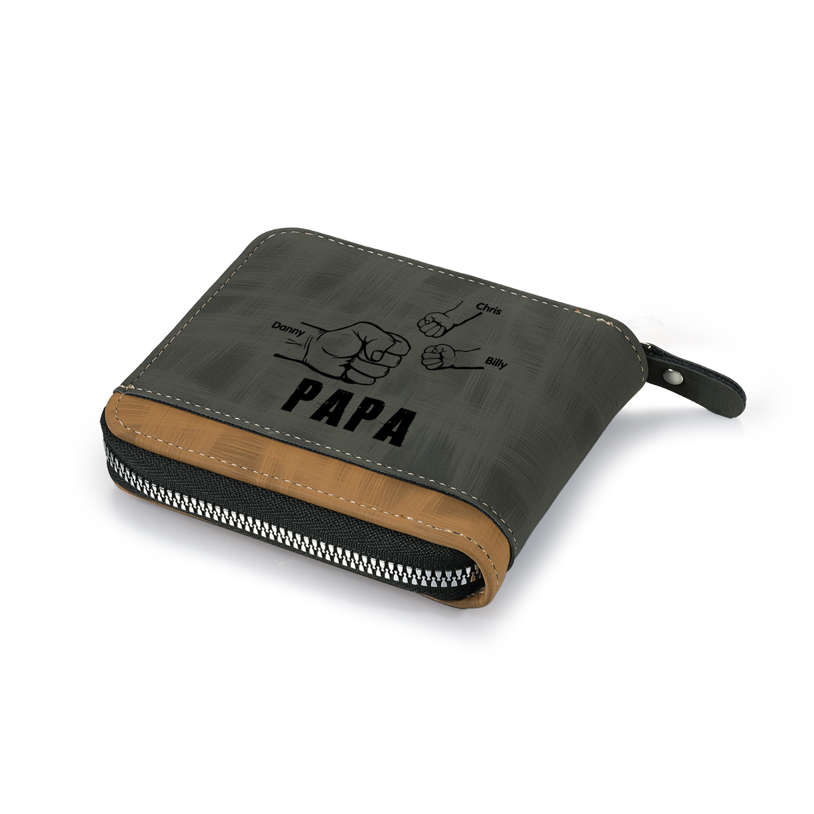 À mon Papa - Portefeuille Poings 3 Prénoms Personnalisés avec Photo Classique Homme Porte-Monnaie Carte