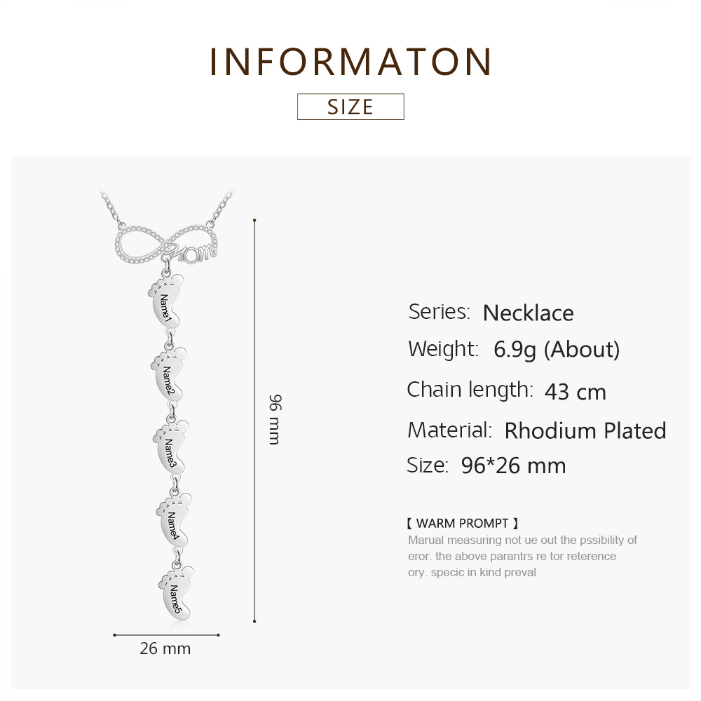 Collier Pieds Bébé 5 Prénoms Personnalisés Collier Infini pour Maman