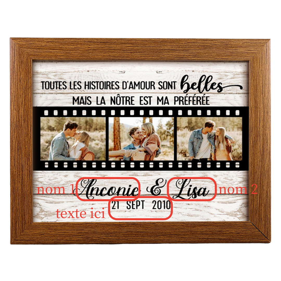 Cadre en bois de Saint-Valentin 2 Prénoms personnalisé avec 3 photos et date | Jessemade