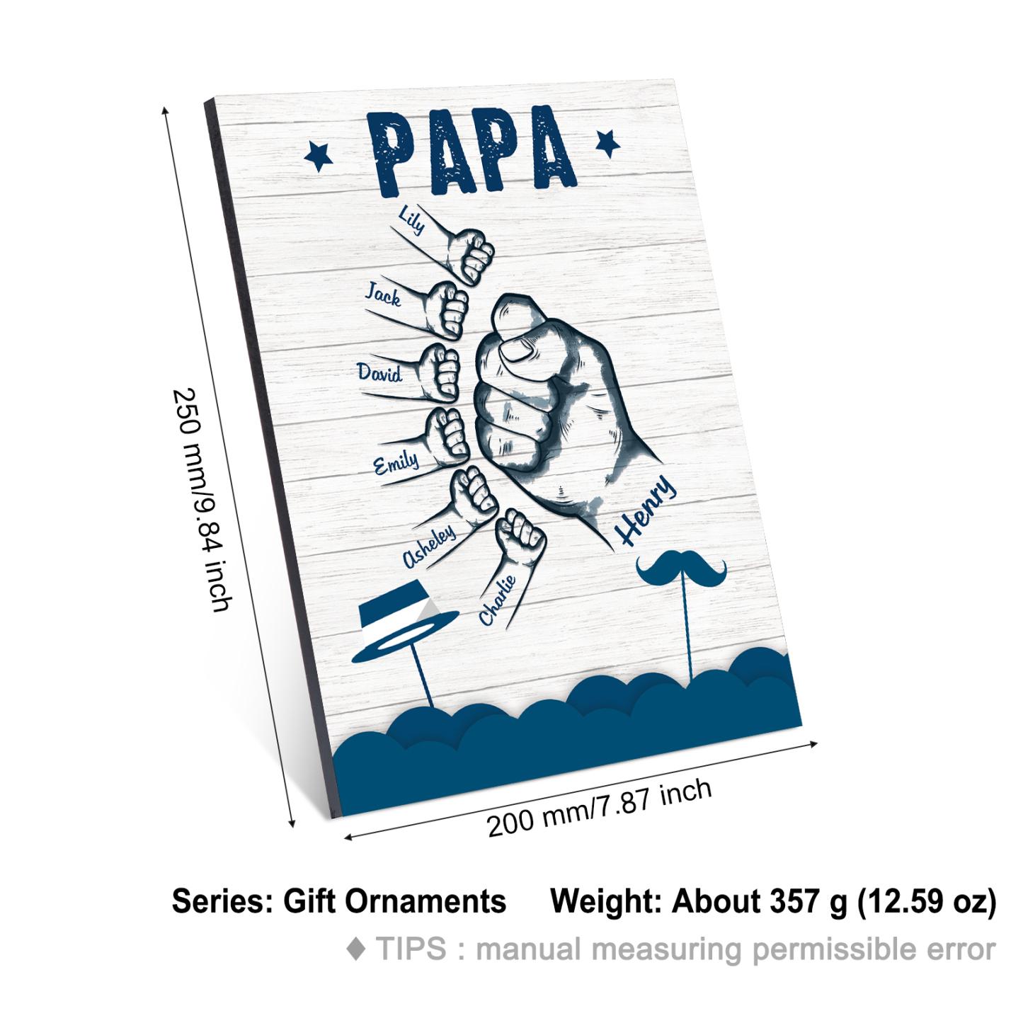 À Mon Papa/Papi-Cadre en Bois Poings 7 Prénoms Personnalisés avec Texte