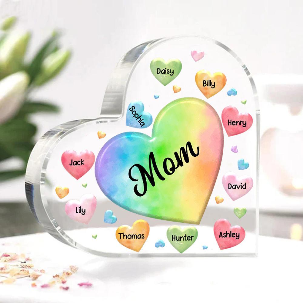 À ma Maman/Mamie - Plaque Acrylique en Forme de Cœur 10 Prénoms Personnalisés avec 1 Texte