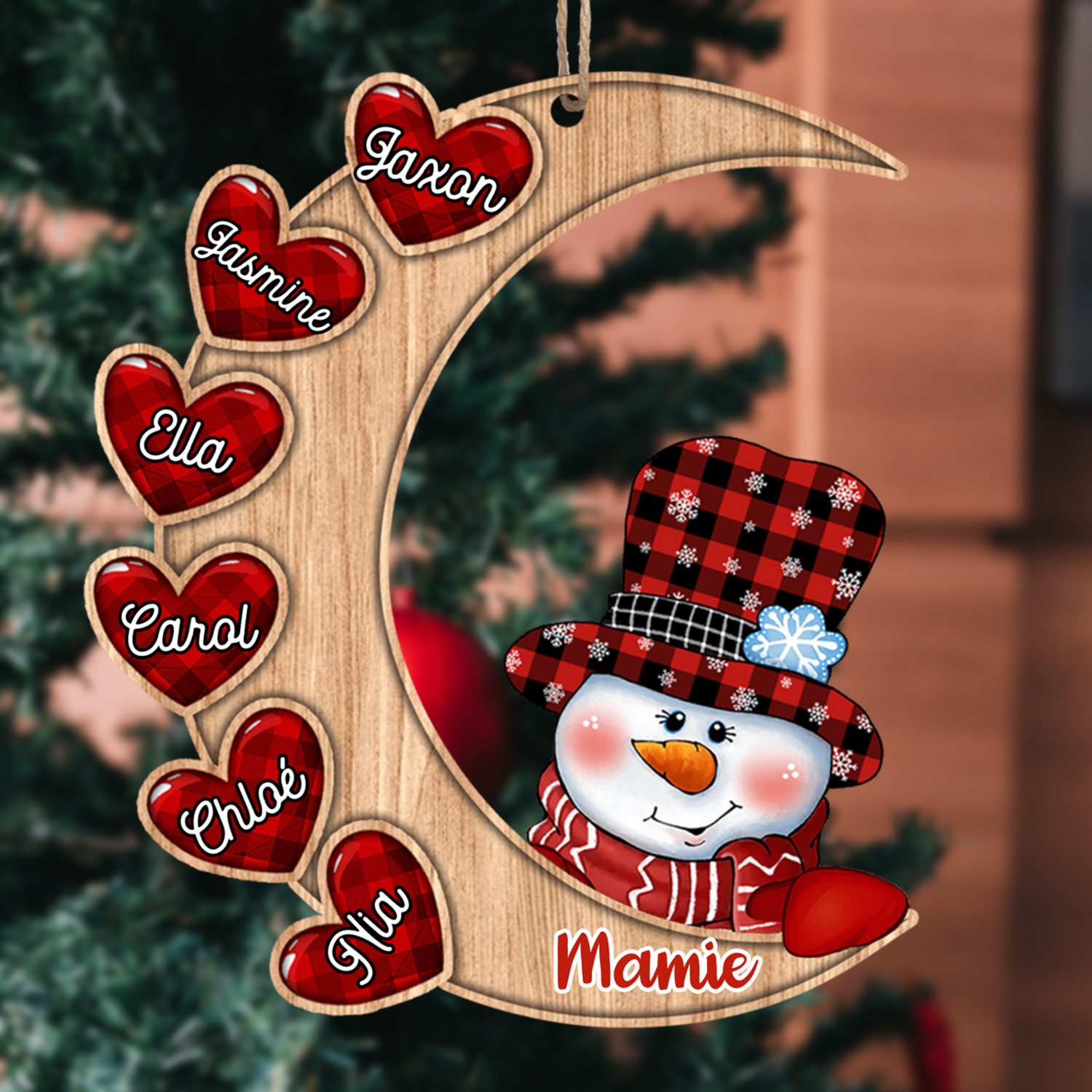 Ornements de Noël en Bois 2-13 Prénoms Personnalisés Lune et Bonhomme de Neige