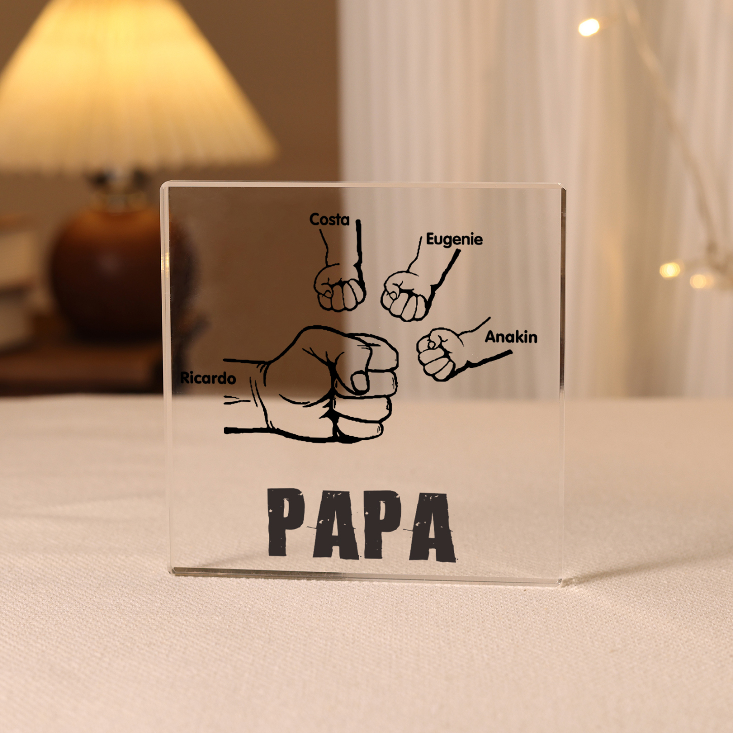 À mon Papa - Plaque Acrylique Carrée Poings 4 Prénoms Personnalisés
