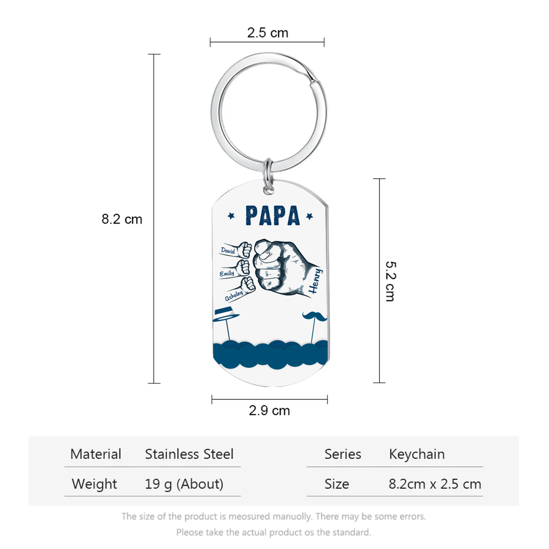 À Papa/Papi - Porte-Clés Poings 4 Prénoms Personnalisés