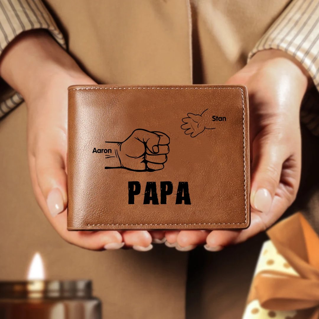 À mon Papa - Portefeuille Poings 2 Prénoms Personnalisés Classique Homme