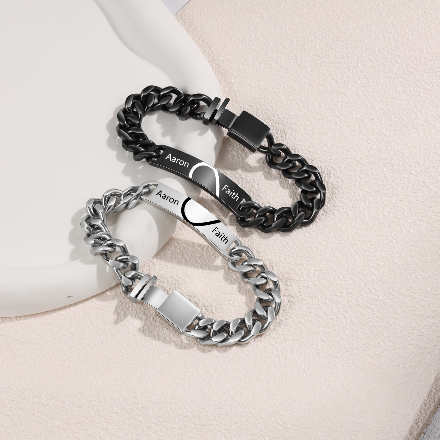 Bracelet couple 2PCS avec 2 Prénoms Personnalisés Gourmette bracelet en commun｜Jessemade