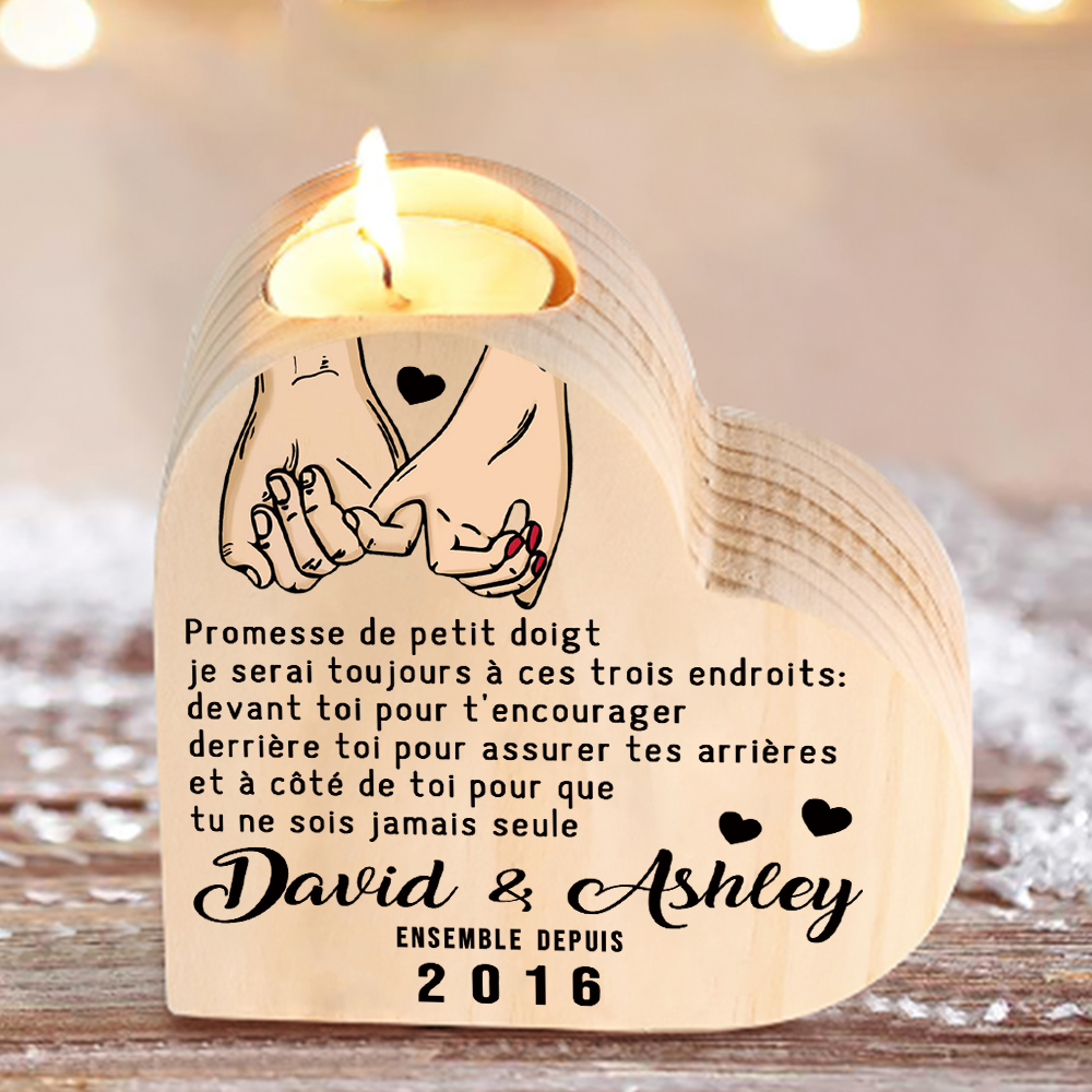 Bougeoir en Bois Pour Couple 2 Prénoms Personnalisés avec Texte sans bougie | Jessemade