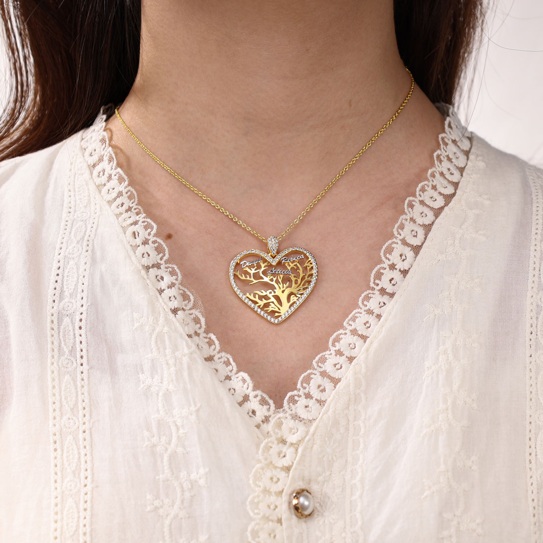 À ma Mamie - Collier Pendentif Arbre de vie Arbre généalogique 4 prénom