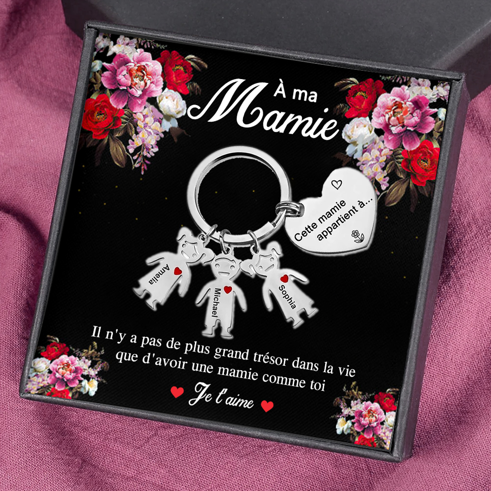 À Ma Mamie - Porte-Clés 3 Prénoms Personnalisé Avec Breloques 3 Enfants