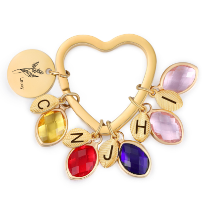 Porte-Clés Fleur de Naissance Feuilles 1 Prénom et 5 Lettres Personnalisés avec 5 Pierres de Naissance