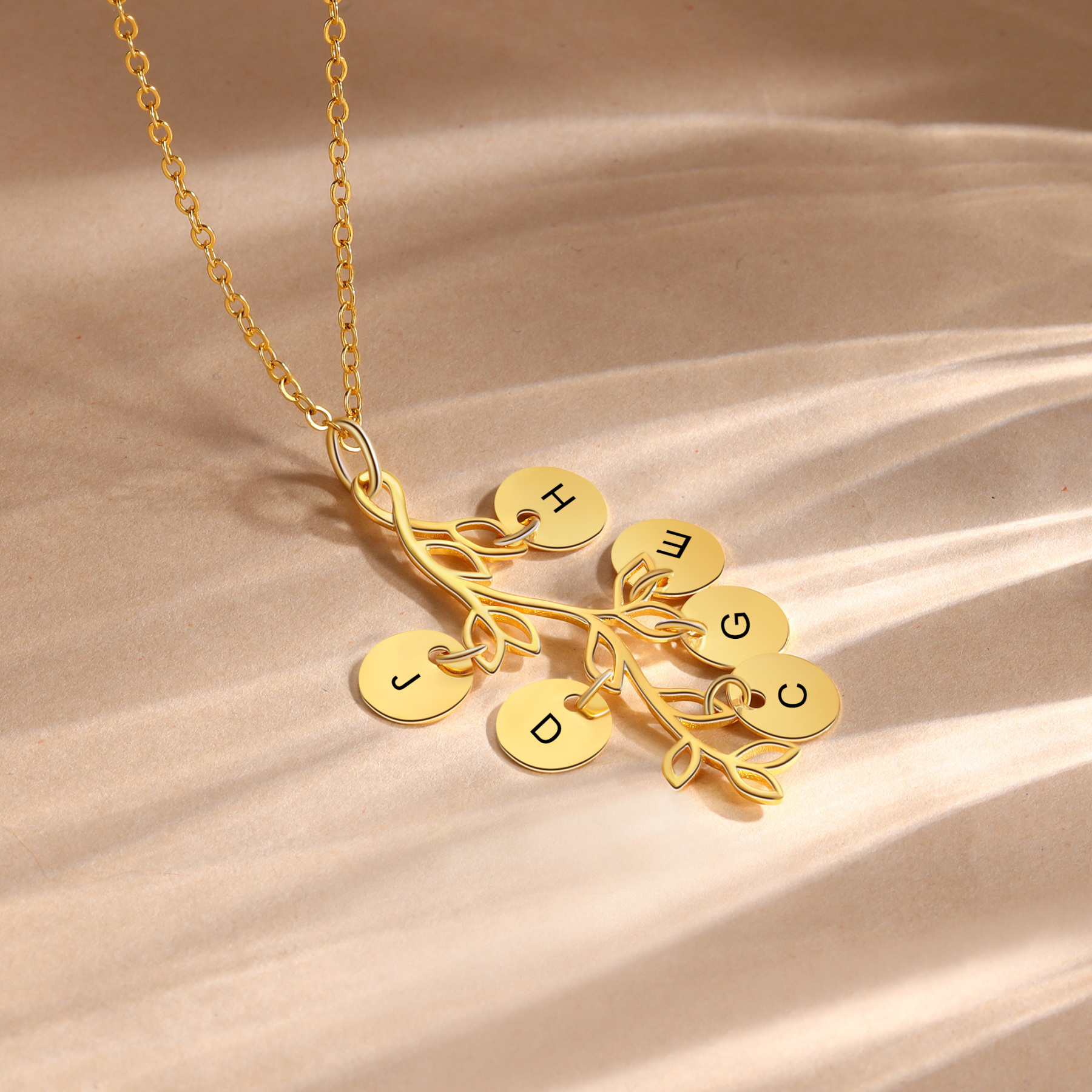 Collier Branches et Feuille 6 Letrres Personnalisés Collier Femmes