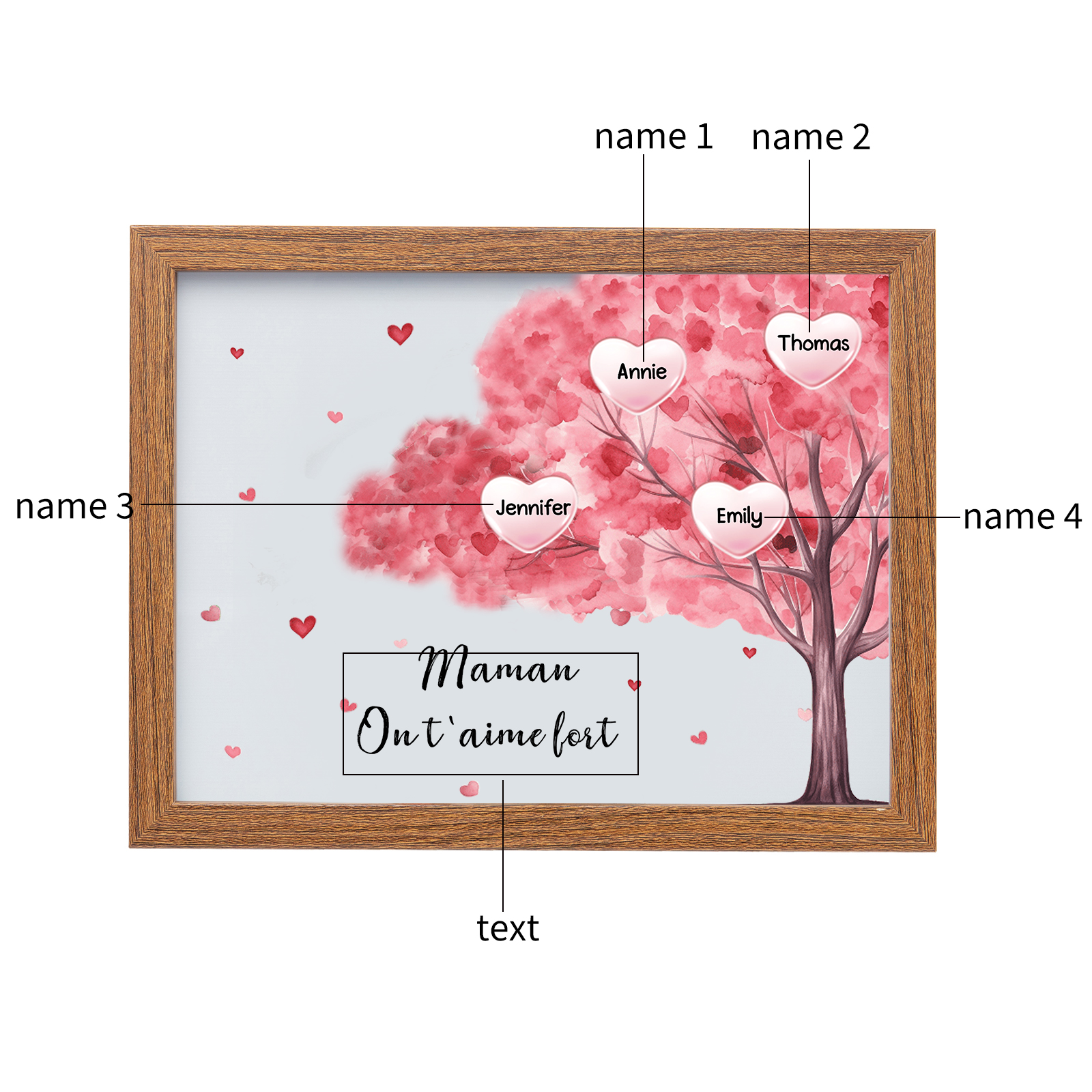 Cadre Photo LED Arbre 4 Prénoms Personnalisés avec 1 Texte Décoration Famille