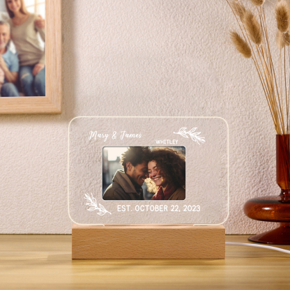 Lampe de chevet LED Lumières 2 Prénoms et 1 Photo Personnalisés avec Texte et Date pour Couple