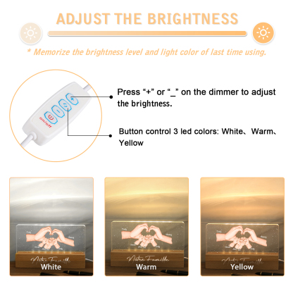 À ma Famille- Lampe de chevet LED la Main dans la Main 6 Prénoms Personnalisés avec Texte