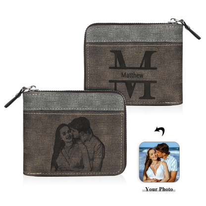 Portefeuille Classique 1 Prénom et Lettre Personnalisés avec Photo Porte-Monnaie Carte