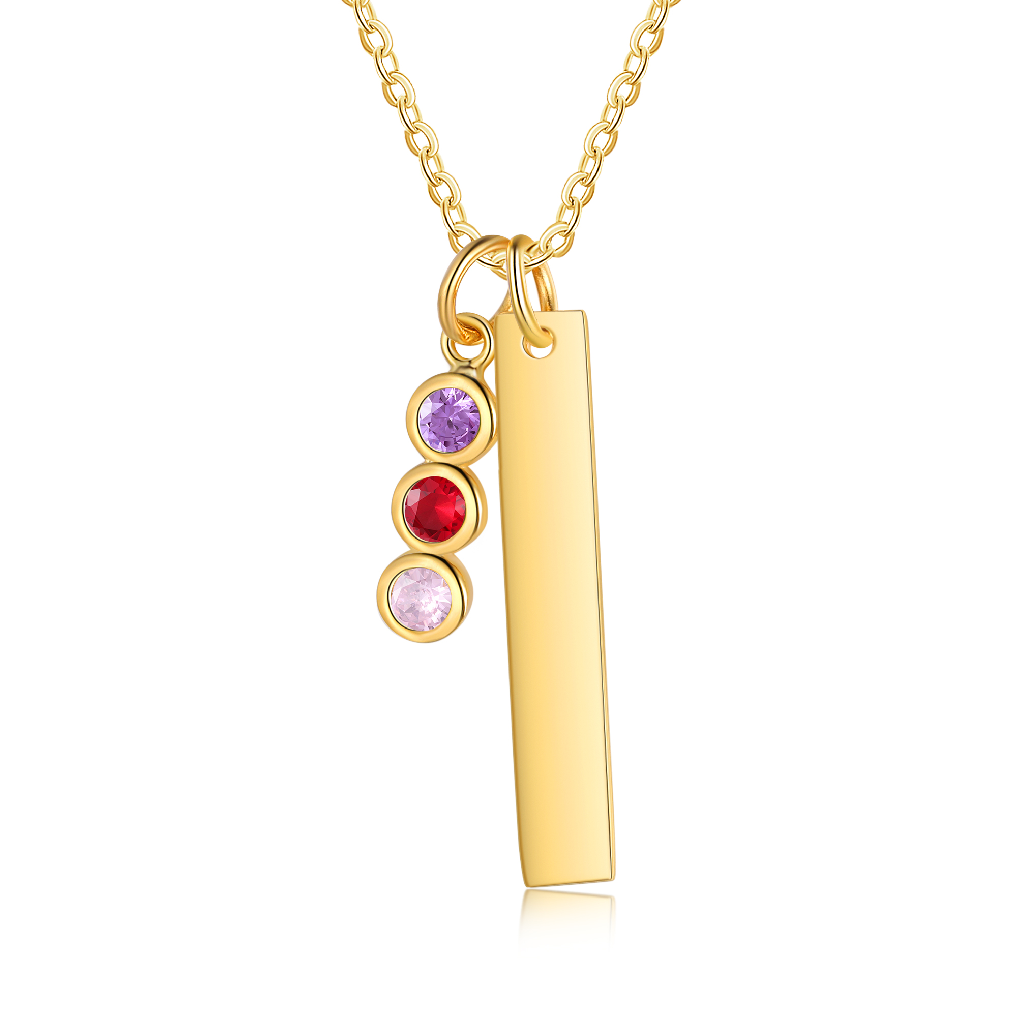 Collier Barre 1 Texte Personnalisé avec 3 Pierres de naissance Collier Femmes