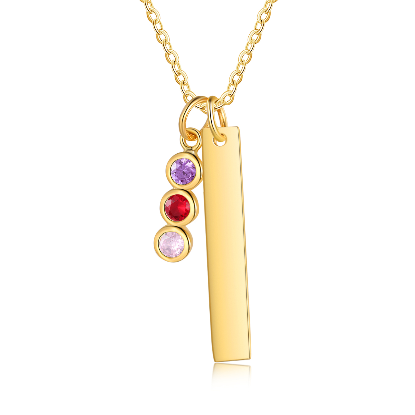 Collier Barre 1 Texte Personnalisé avec 3 Pierres de naissance Collier Femmes