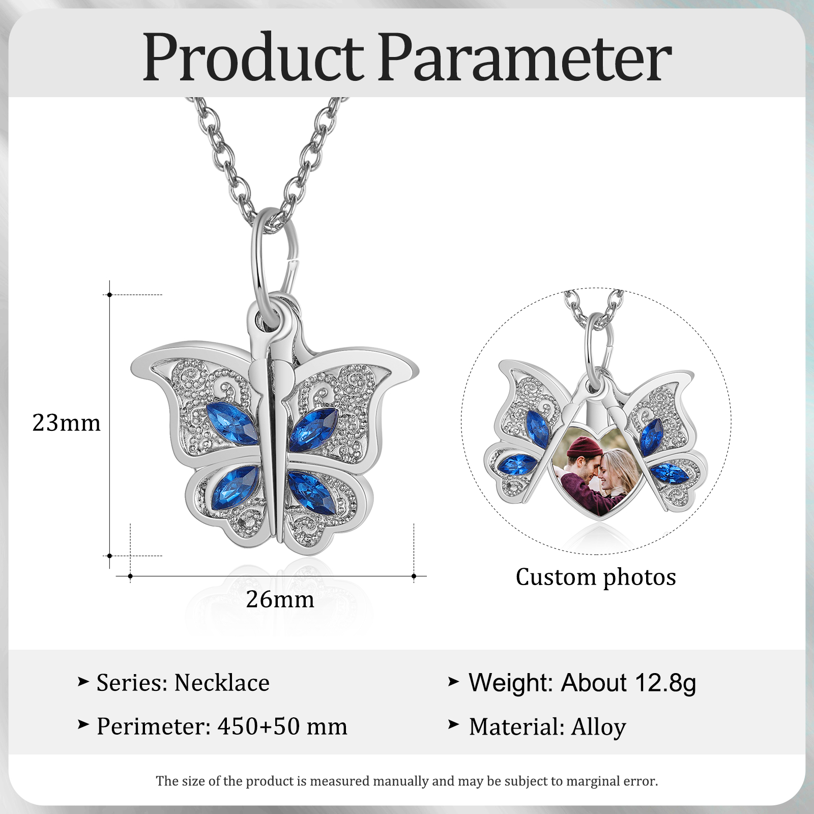 Collier ouvert Papillon photo Personnalisée Pendentif