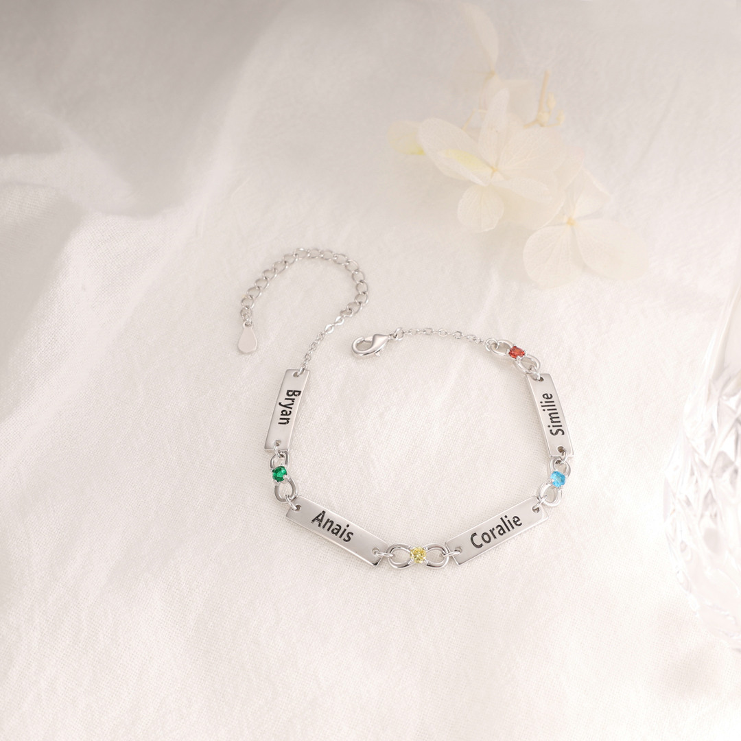 Bracelet infini 4 Prénom Personnalisé avec 4 Pierre de Naissance
