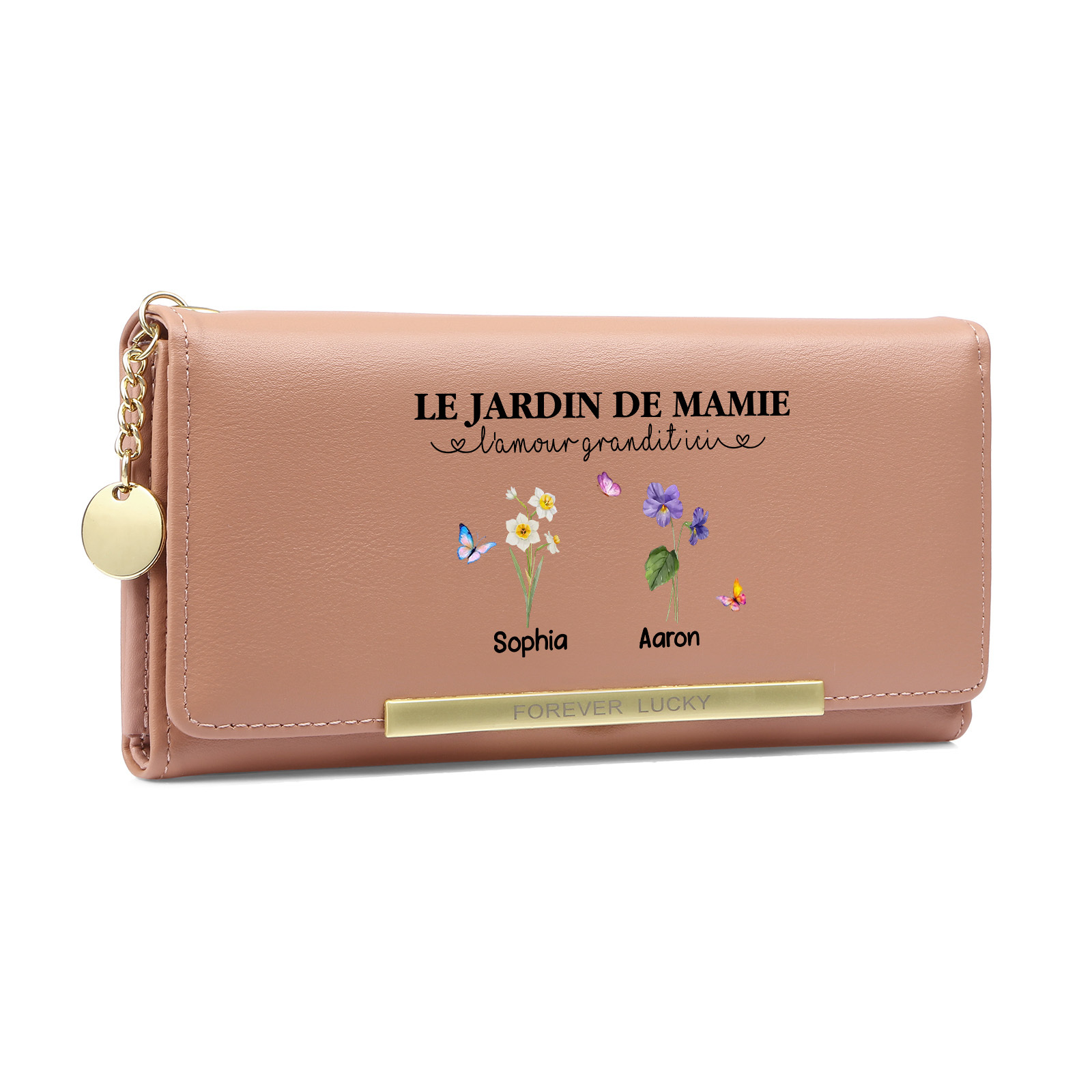 Portefeuille personnalisé pour grand-mère avec 1 à 6 fleurs de naissance et prénoms - Cadeau pour la fête des grands-mères ou la fête des mères | Jessemade