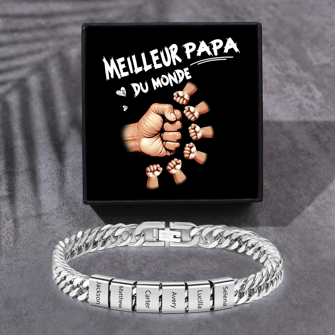 Bracelet Cubain Personnalisé pour Papa, couleurs argent/or/noir