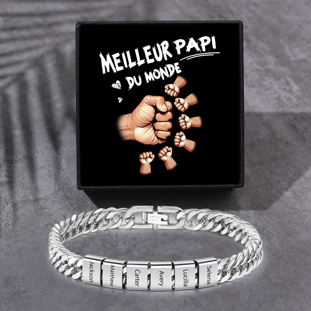 Bracelet Cubain en inox, Gourmette en argent/or/noir pour Papi,Papy,Grands-Pères