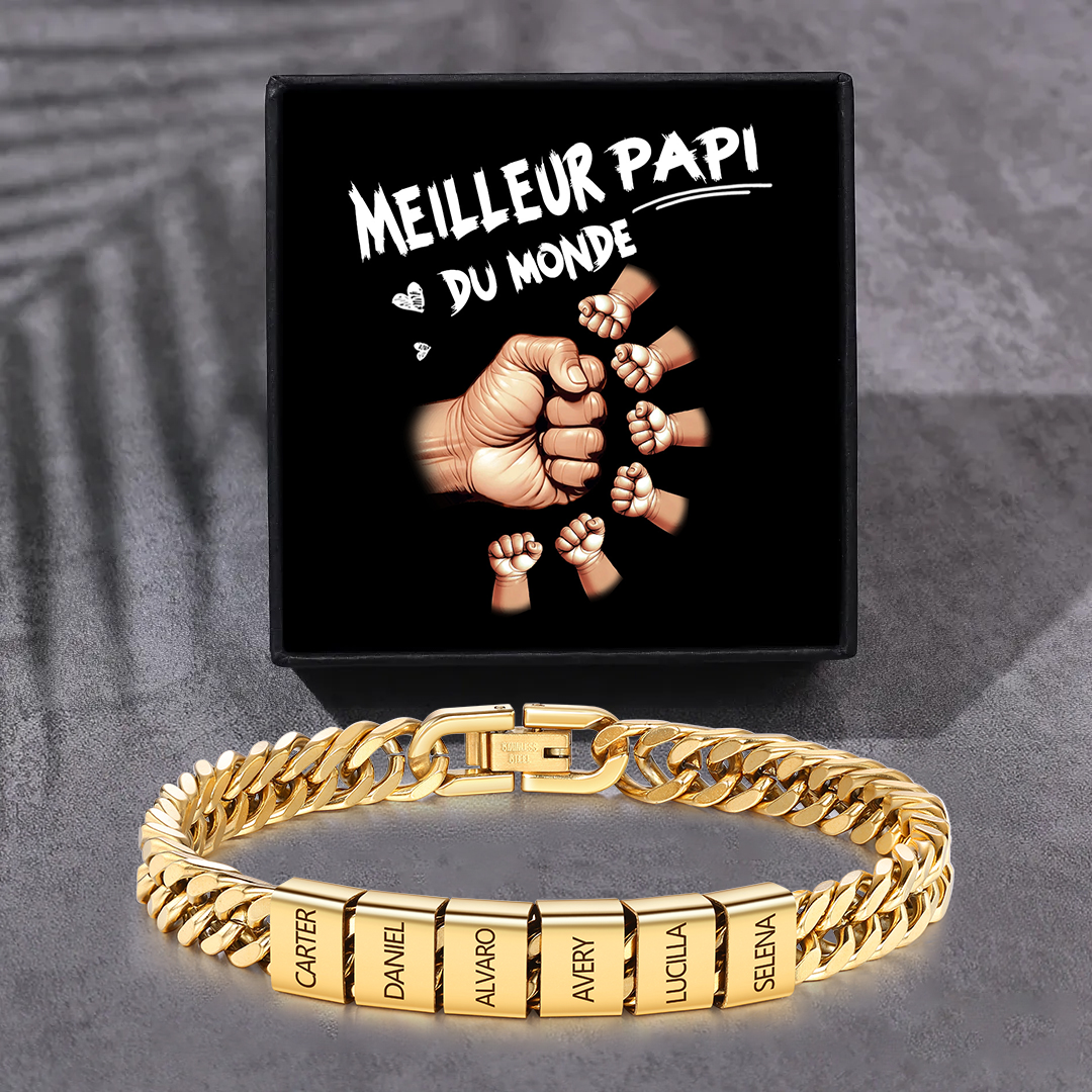 Bracelet Cubain en inox, Gourmette en argent/or/noir pour Papi,Papy,Grands-Pères
