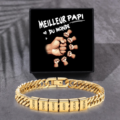 Bracelet Cubain en inox, Gourmette en argent/or/noir pour Papi,Papy,Grands-Pères