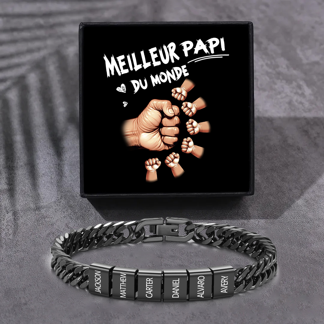 Bracelet Cubain en inox, Gourmette en argent/or/noir pour Papi,Papy,Grands-Pères