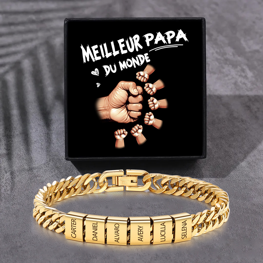 Bracelet Cubain Personnalisé pour Papa, couleurs argent/or/noir