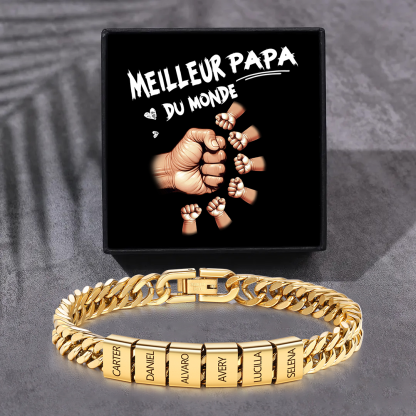 Bracelet Cubain Personnalisé pour Papa, couleurs argent/or/noir